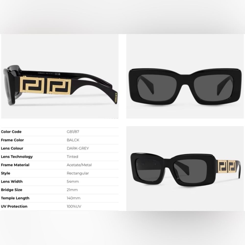 Versace Rectangular Black / Gold Sunglasses, With… - image 5